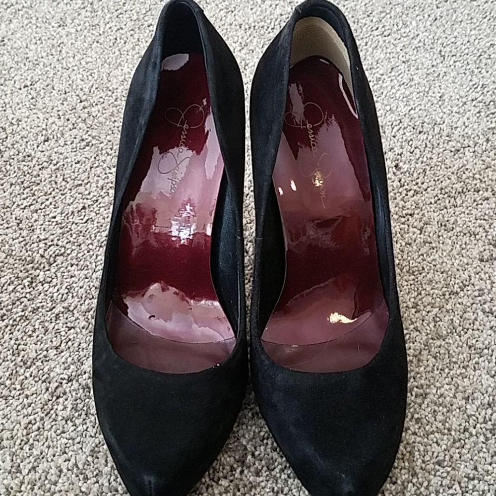 Jessica Simpson black suede closed toe stilettos